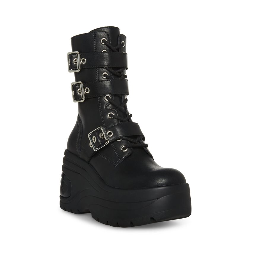 Zapatos Plataforma Steve Madden Mykenna Cuero Mujer Negras | ES MJ12S6